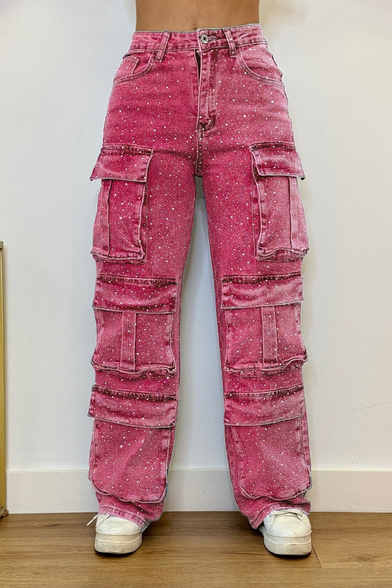 Rhinestone-Embellished Jeans – Comfortable Fit for Confident Style