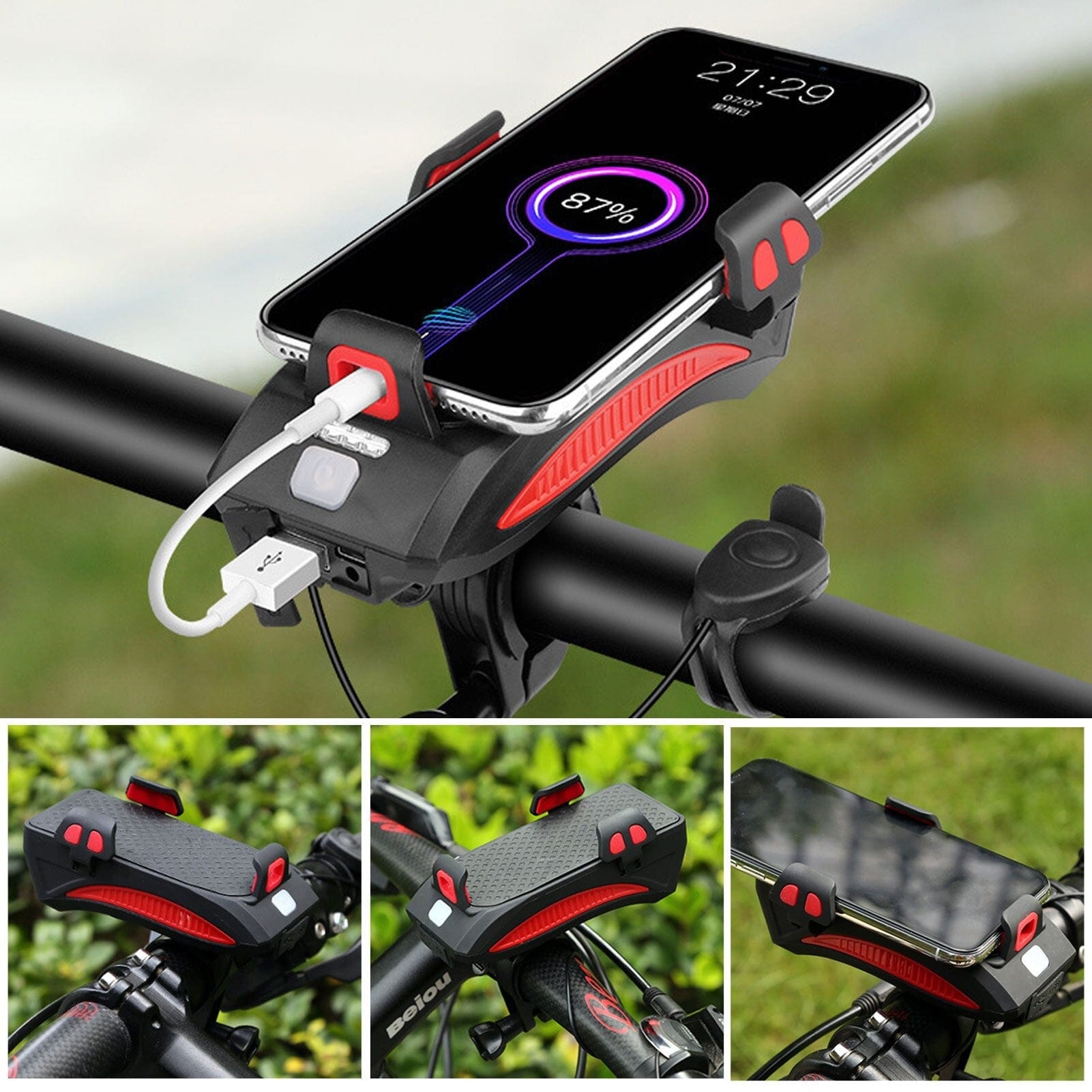 QuadLight All-in-One Cycling Companion with Charging and Alerts