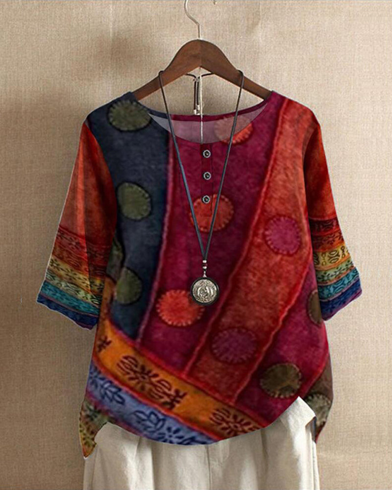 Vintage Top with Boho Print