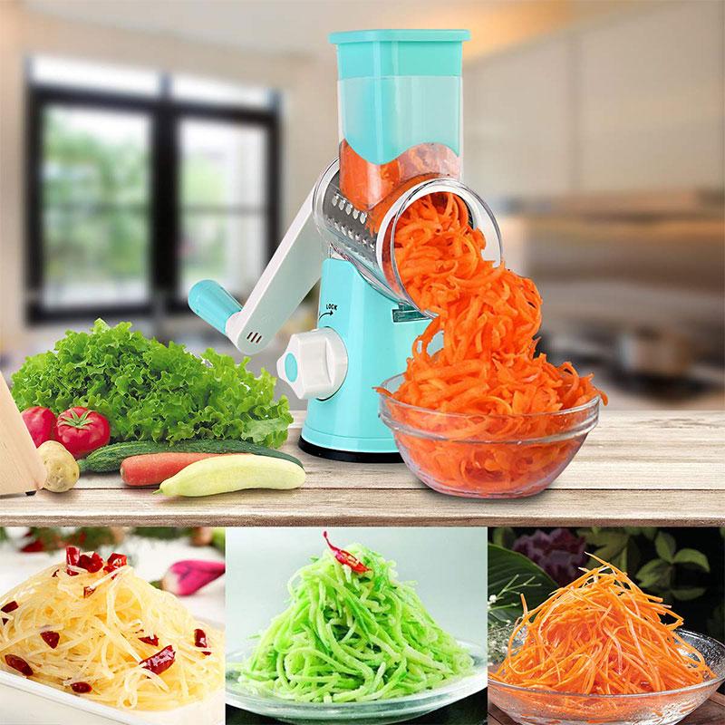 Vegetable Rotary Grater | Drum Blades for Slicing | Non-Slip Suction Base