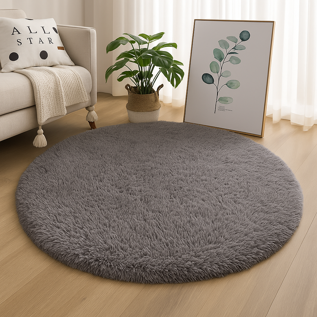 Elegant Round Area Rug in Soft Textured Fabric