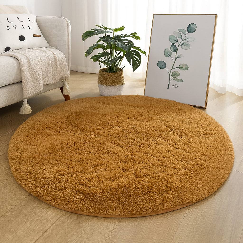 Elegant Round Area Rug in Soft Textured Fabric