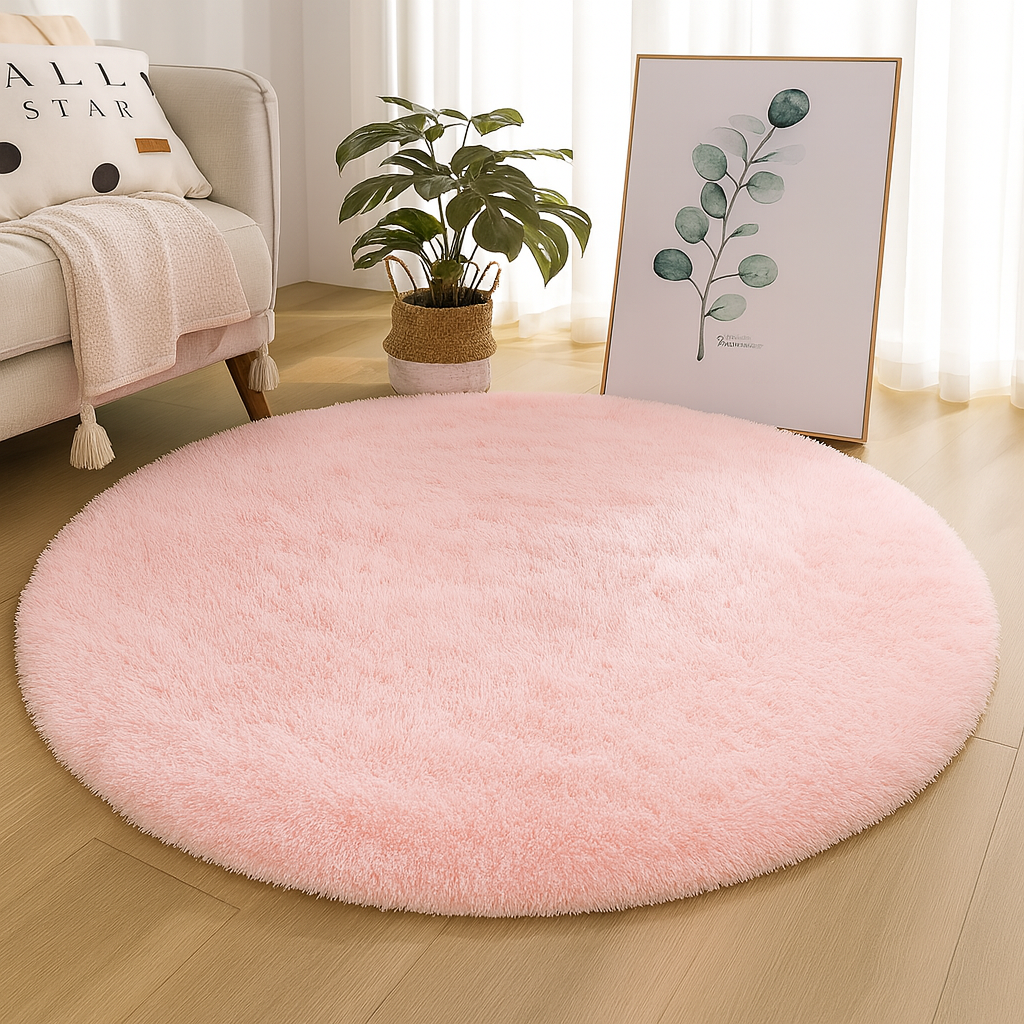 Elegant Round Area Rug in Soft Textured Fabric