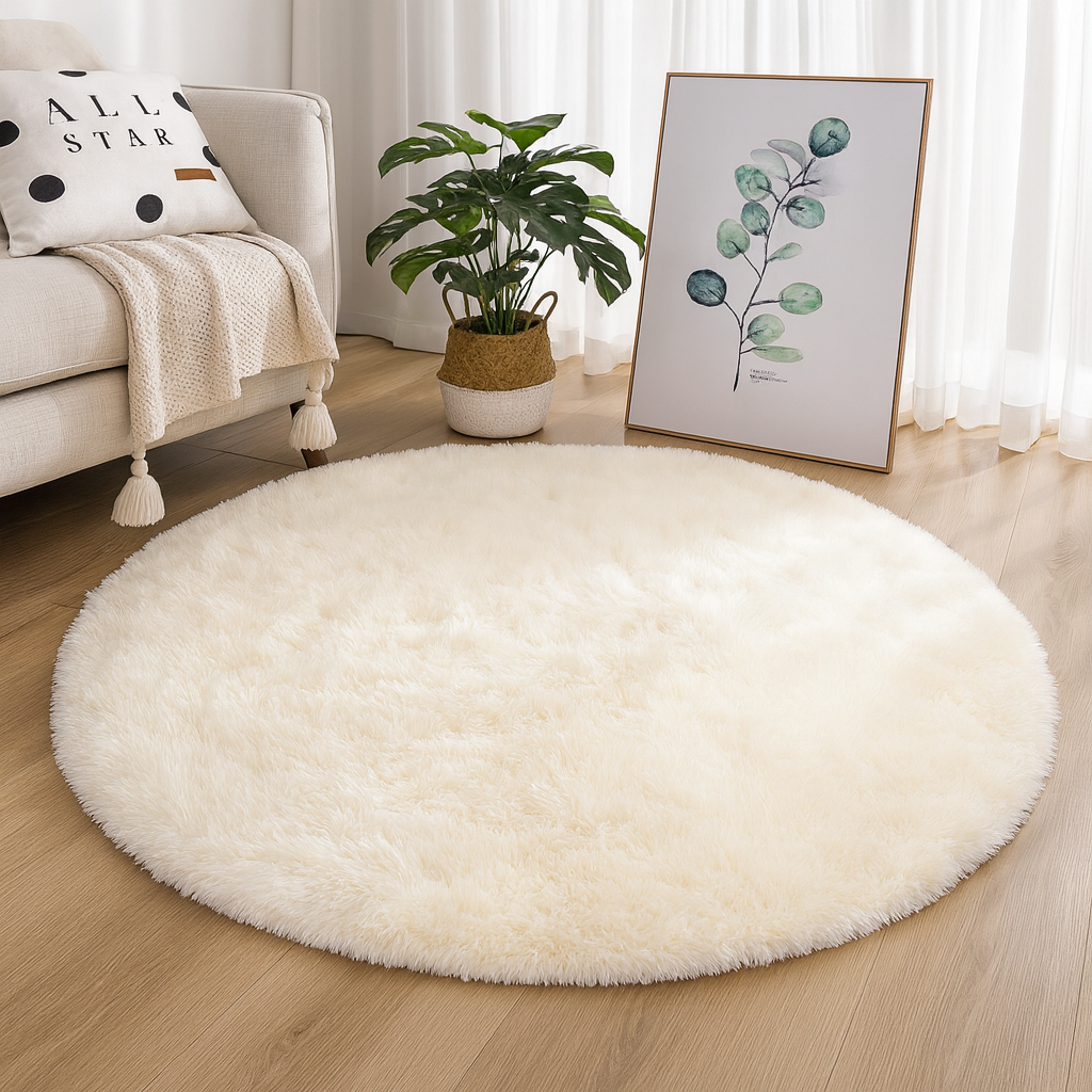 Elegant Round Area Rug in Soft Textured Fabric