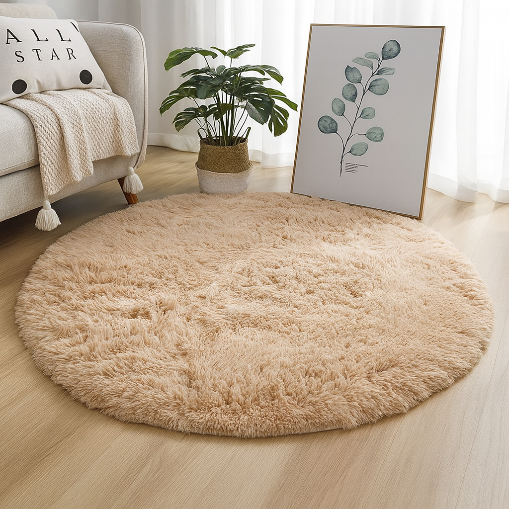 Elegant Round Area Rug in Soft Textured Fabric