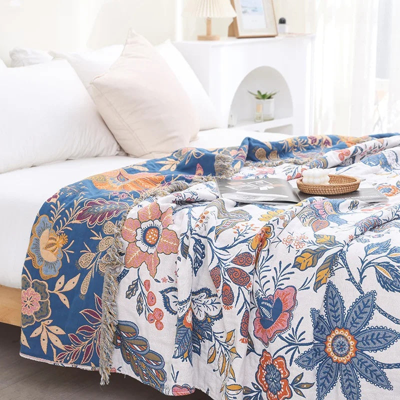 Nature's Embrace – Dual-Sided Cotton Floral Throw Blanket