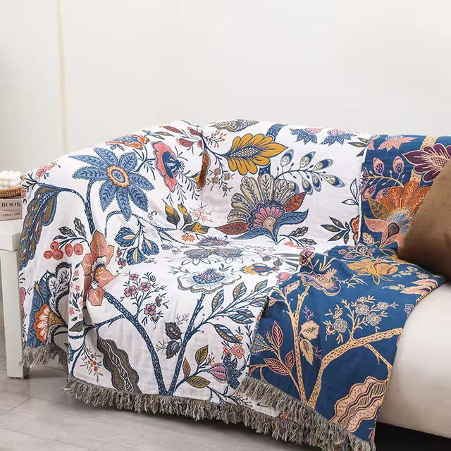 Nature's Embrace – Dual-Sided Cotton Floral Throw Blanket
