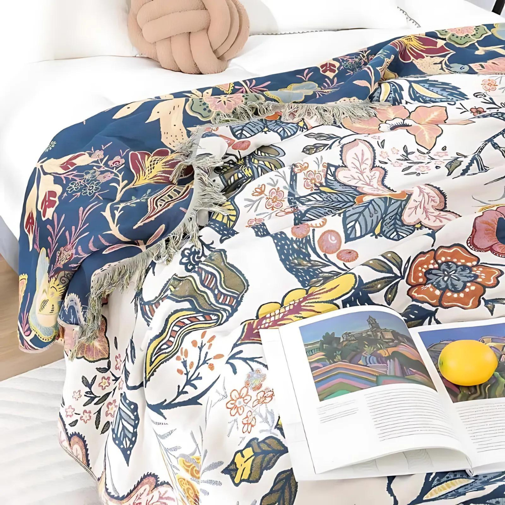 Nature's Embrace – Dual-Sided Cotton Floral Throw Blanket