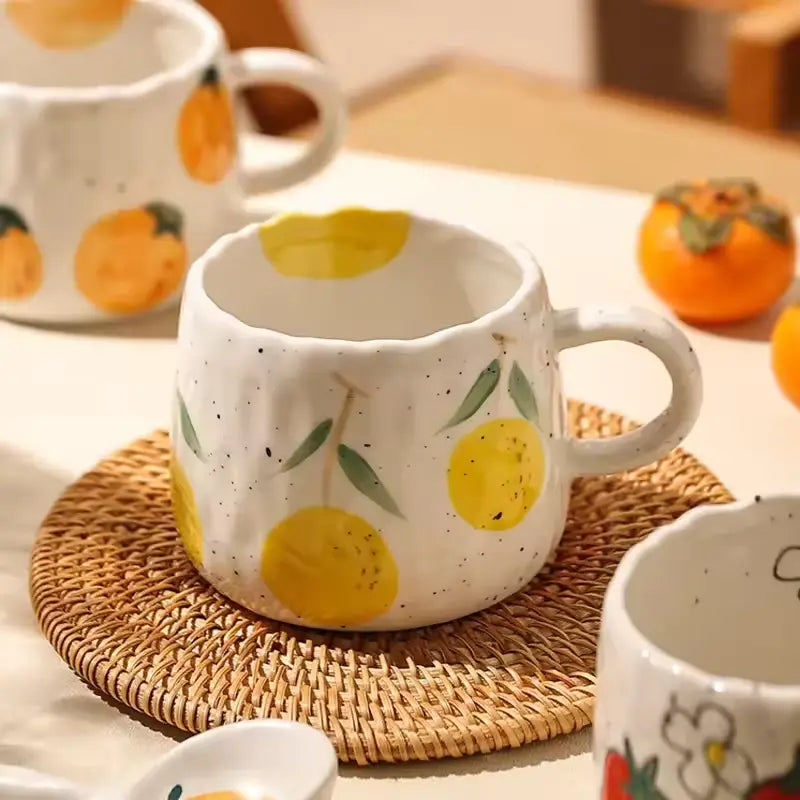 Fruit-Themed Rustic Ceramic Mug for All Beverages