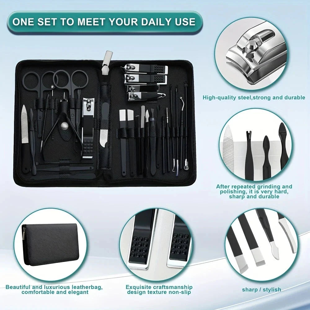 Stainless Steel 30-Piece Nail Care Kit with Portable Case