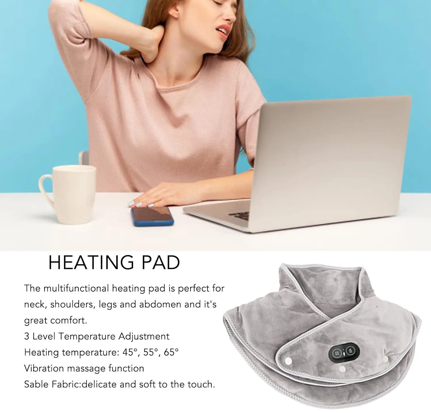 Ultimate Heated Neck & Shoulder Comfort Wrap | USB Vibration Therapy | 3 Heat Levels & Timer | Luxurious Soft Fabric