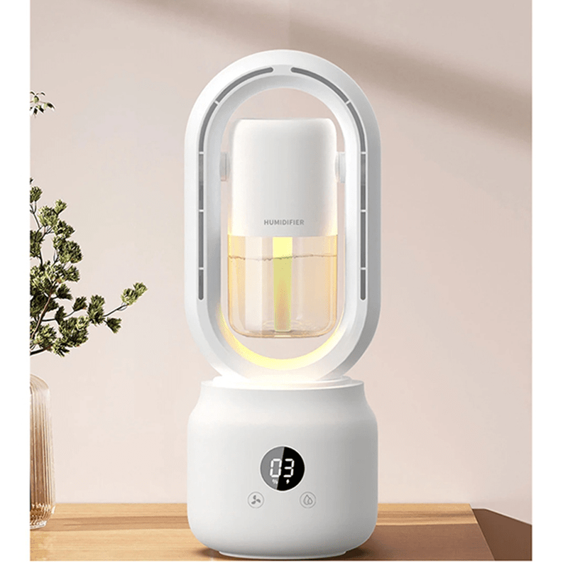 Compact Bladeless Fan with Humidifier & Gentle Night Light