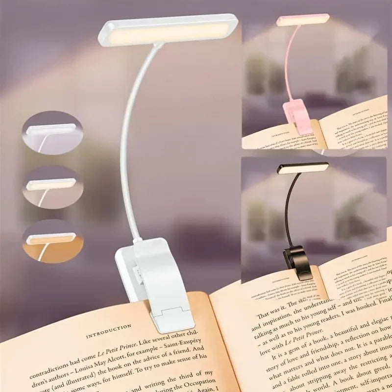 Versatile USB Rechargeable Clip-On Reading Light | Adjustable Arm & 3 Color Modes