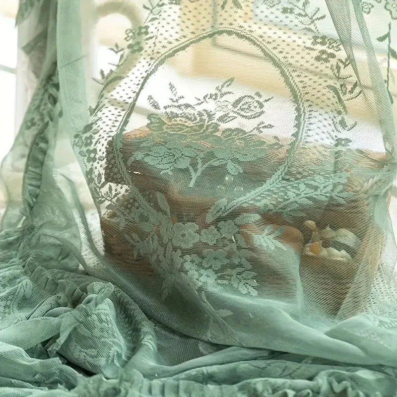 Chateau Breeze - Elegant Green Ruffled Sheer Curtains for Any Room