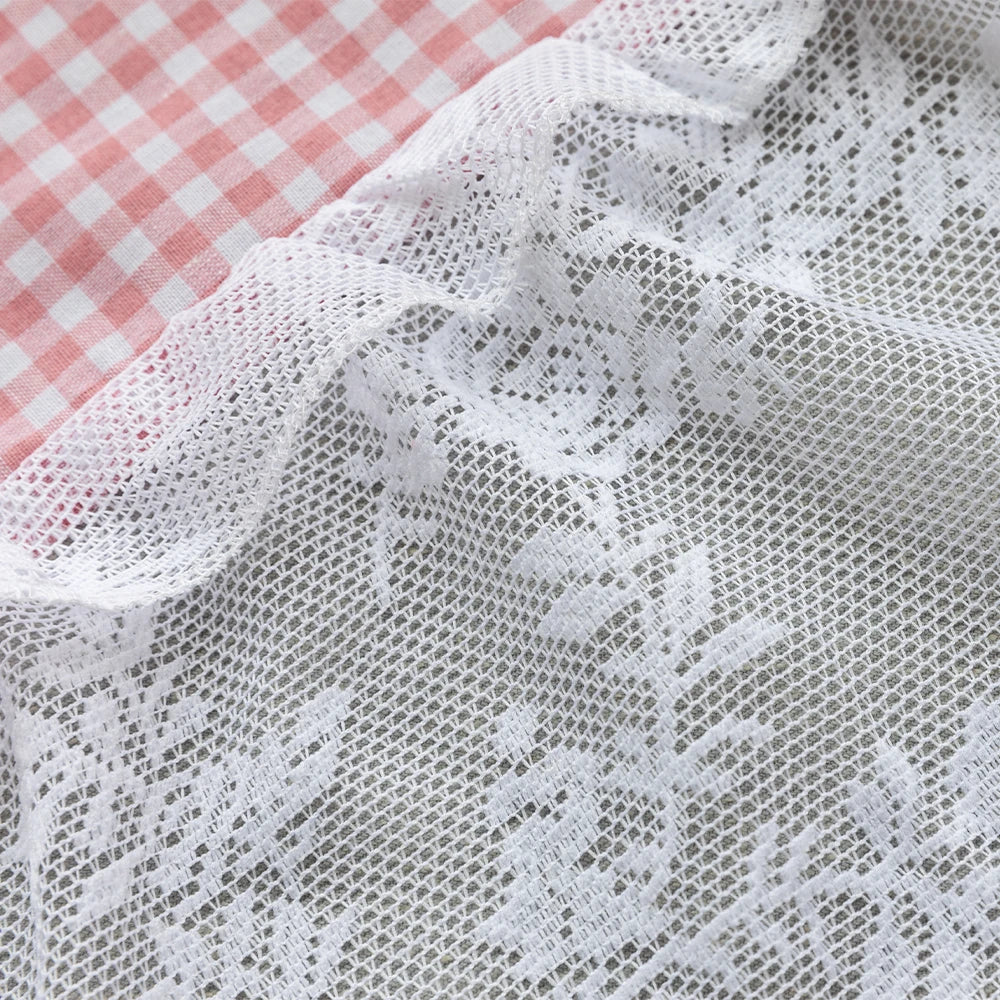 Charming Check Lace Half Curtain for Cozy Kitchens