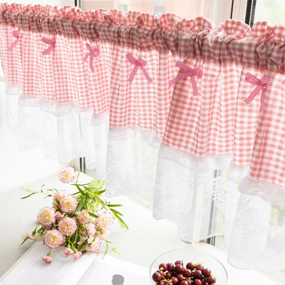 Charming Check Lace Half Curtain for Cozy Kitchens