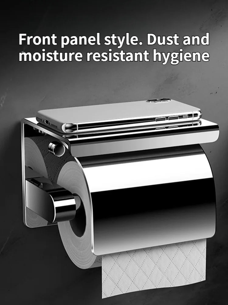 Wall-Mounted Toilet Paper Holder in Stainless Steel with Shelf