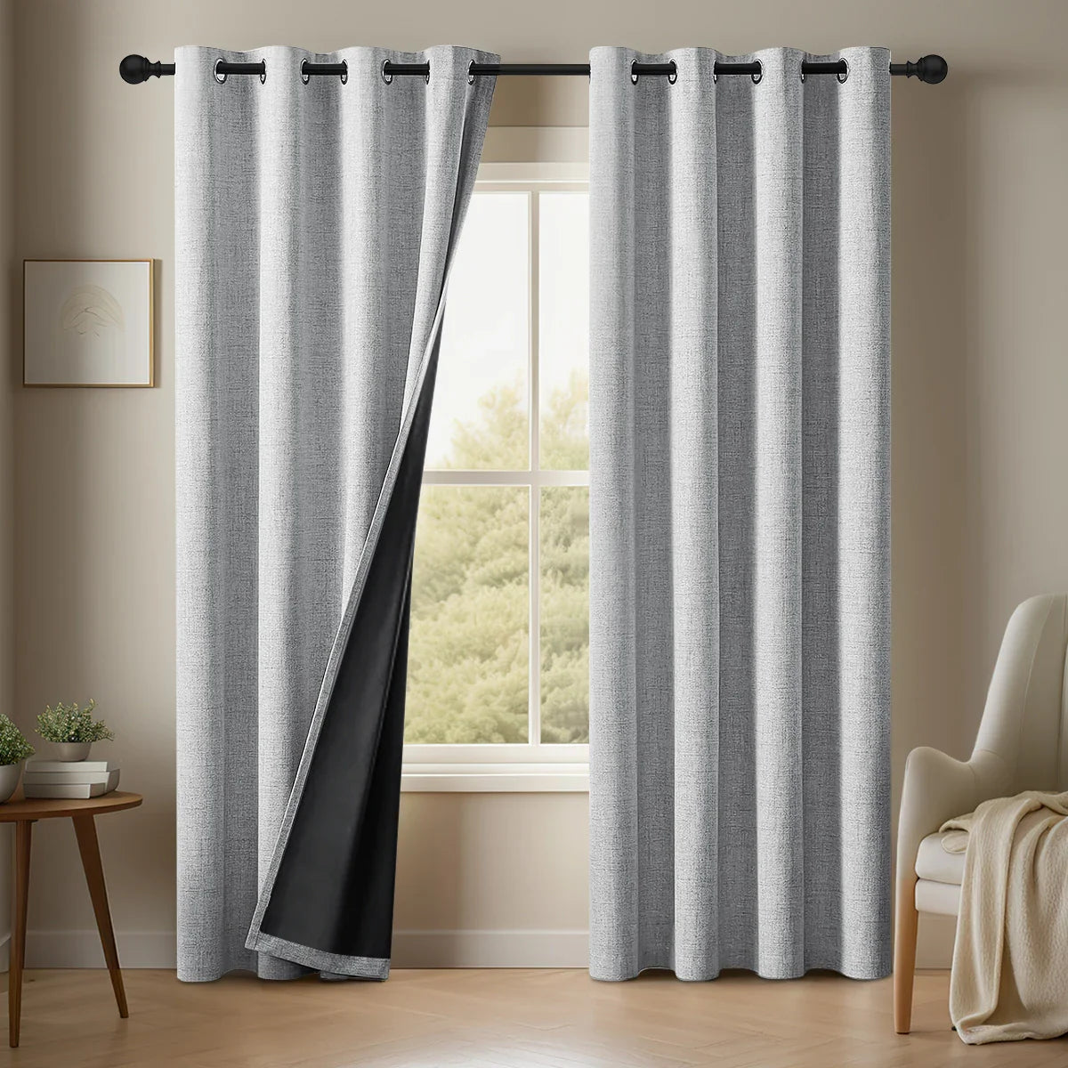 SereneShade – 2 Panel Complete Light-Blocking Linen Curtains