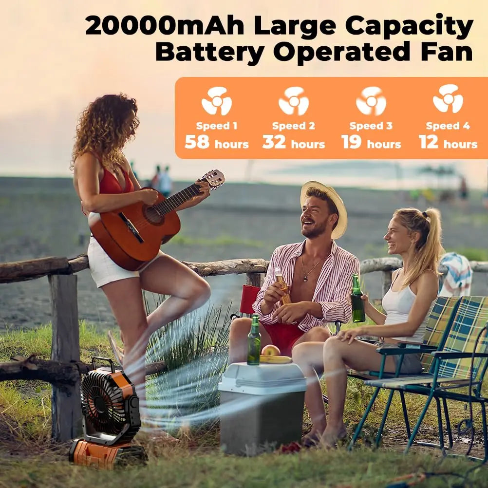 Versatile 20000mAh Camping Fan with Light & Power Bank