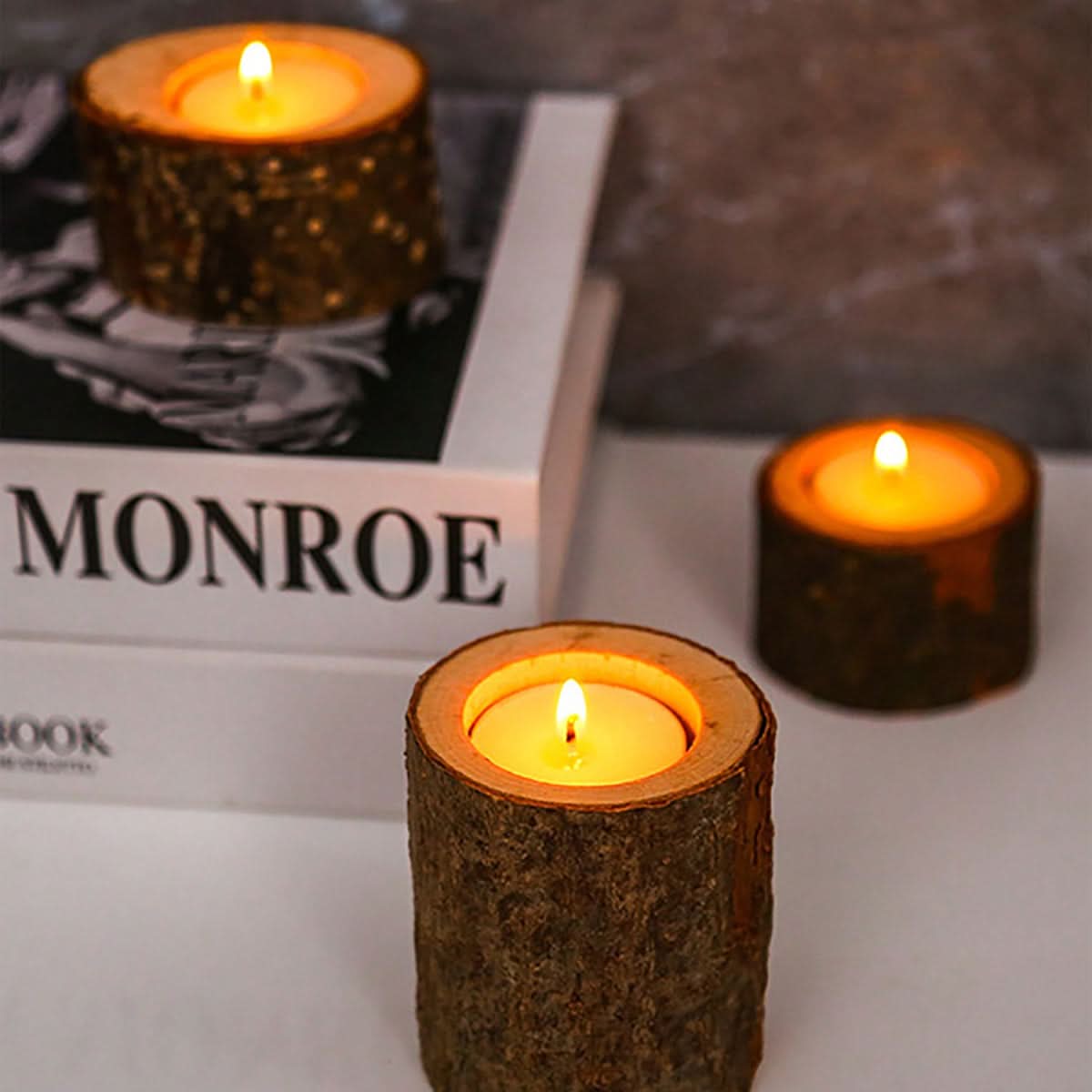 Three-Piece Wooden Tea Light Decoration Set