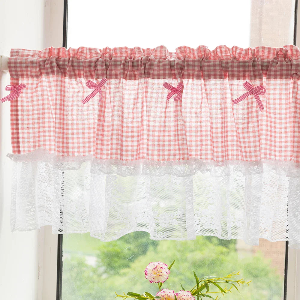 Charming Check Lace Half Curtain for Cozy Kitchens