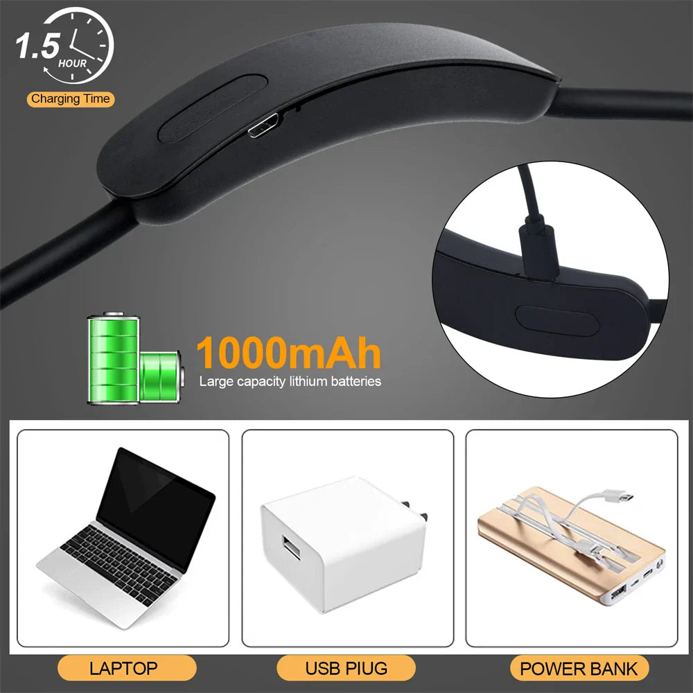 Hands-Free LED Neck Lamp | USB Rechargeable | 3 Color Modes & Adjustable Brightness | Flexible & Lightweight Design