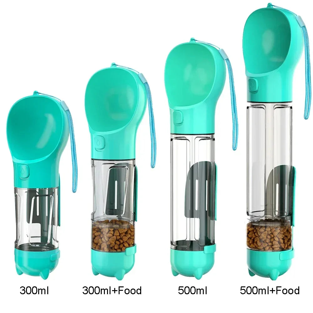 Portable Pet Water Bottle with Snack Compartment and Waste Bag Holder