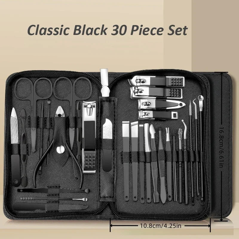 Stainless Steel 30-Piece Nail Care Kit with Portable Case