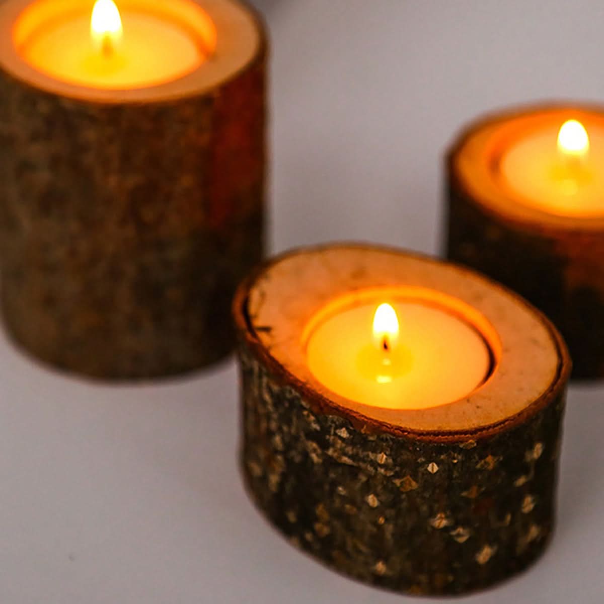 Three-Piece Wooden Tea Light Decoration Set