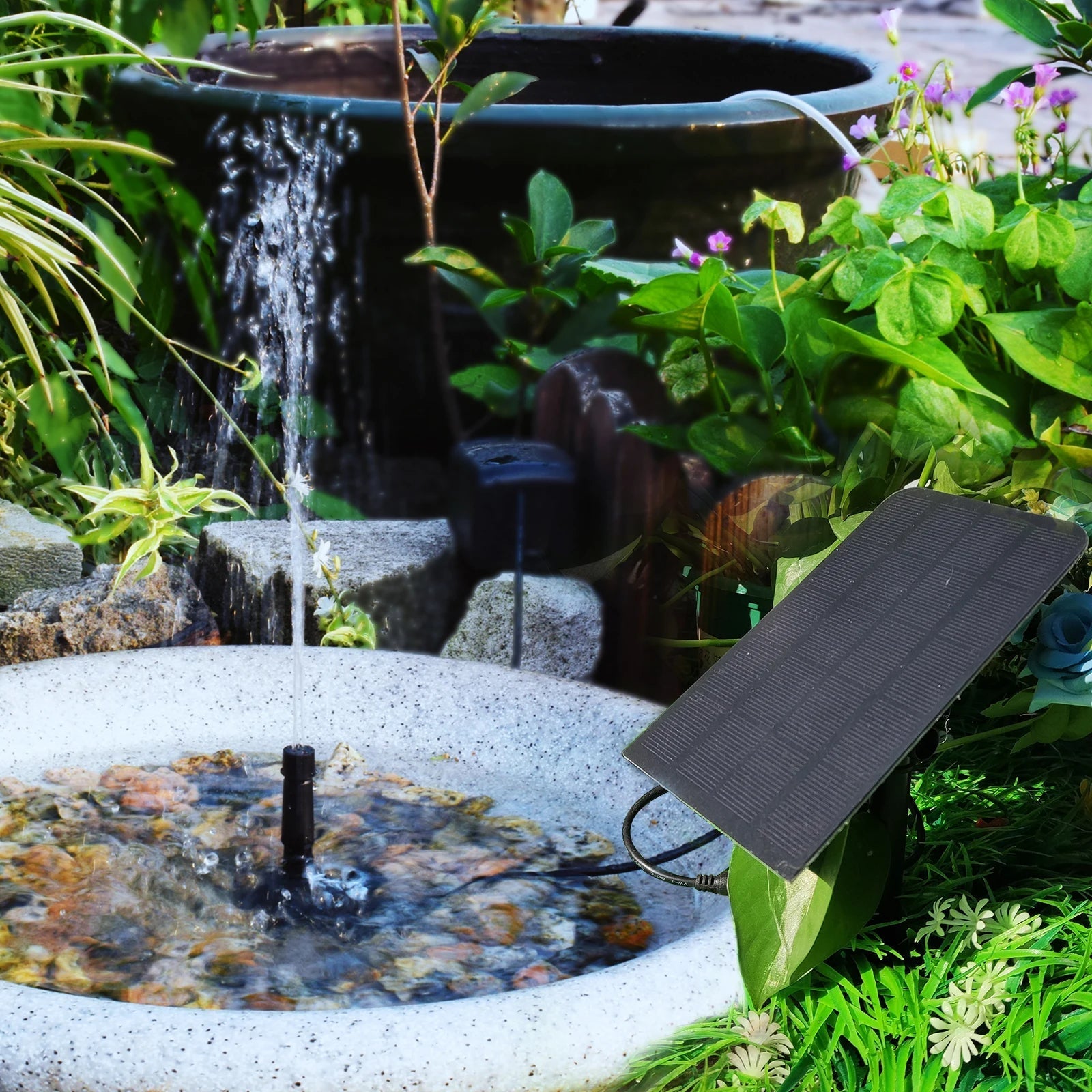 EcoFlow - Versatile Solar Fountain with 4 Dynamic Nozzles for Your Outdoor Oasis