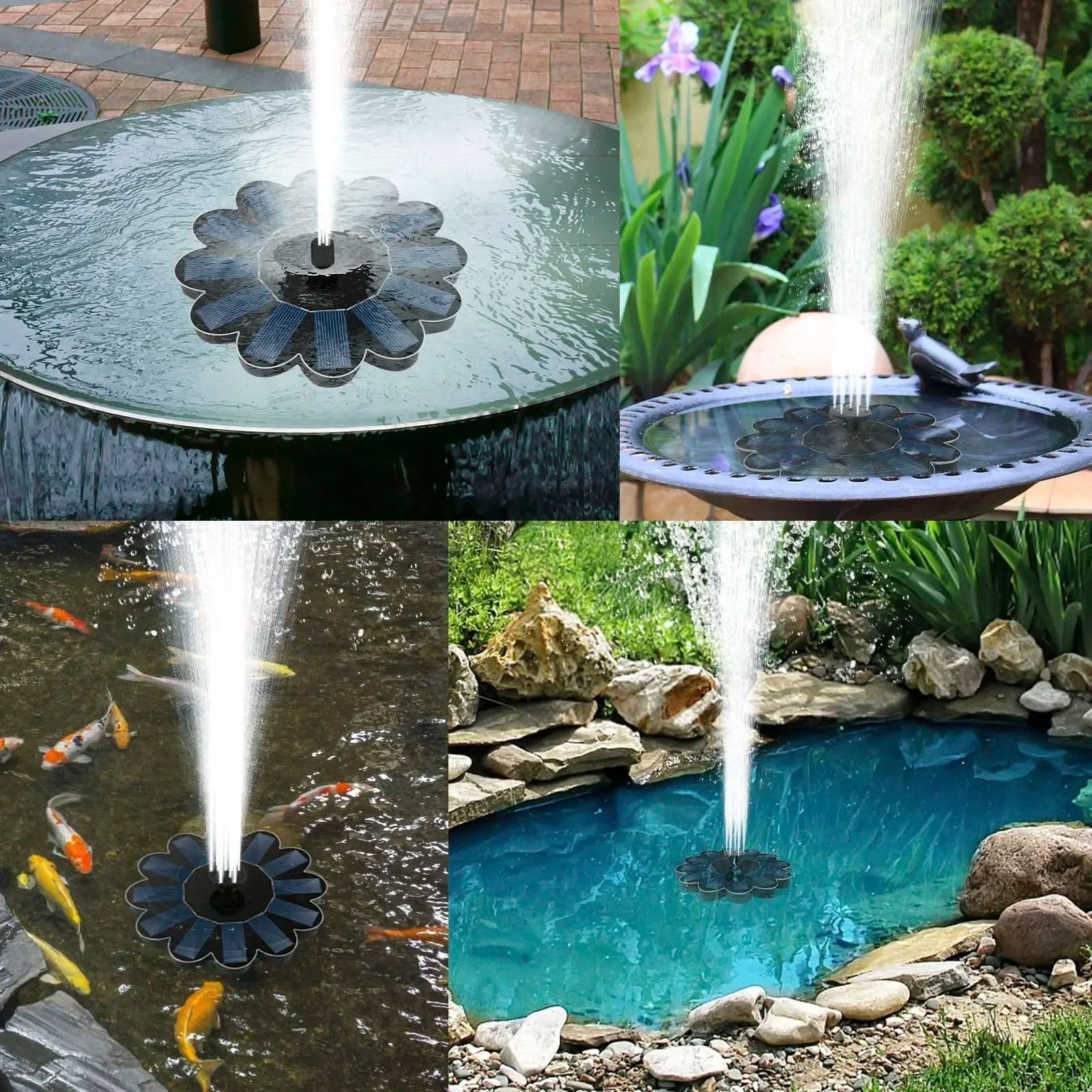Solar-Powered Water Fountain with 5 Swappable Nozzles for Unique Designs