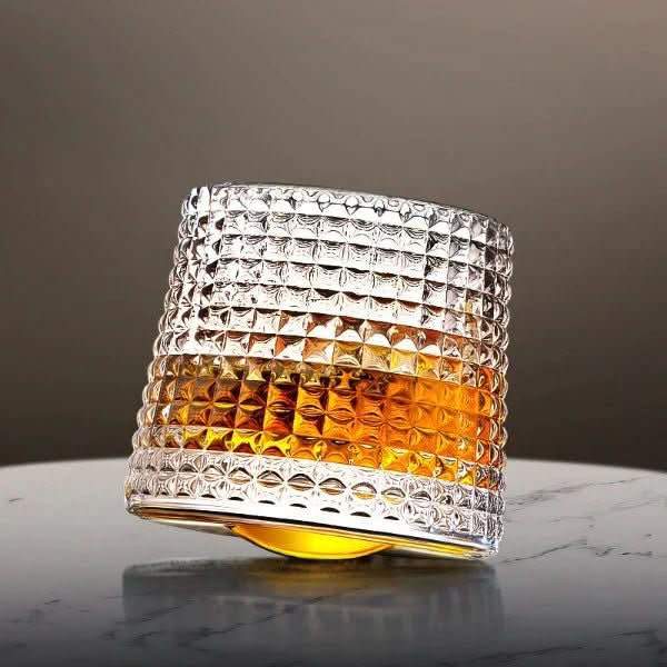 Whiskey Glass Set with Rotating Crystal Design for Improved Flavor
