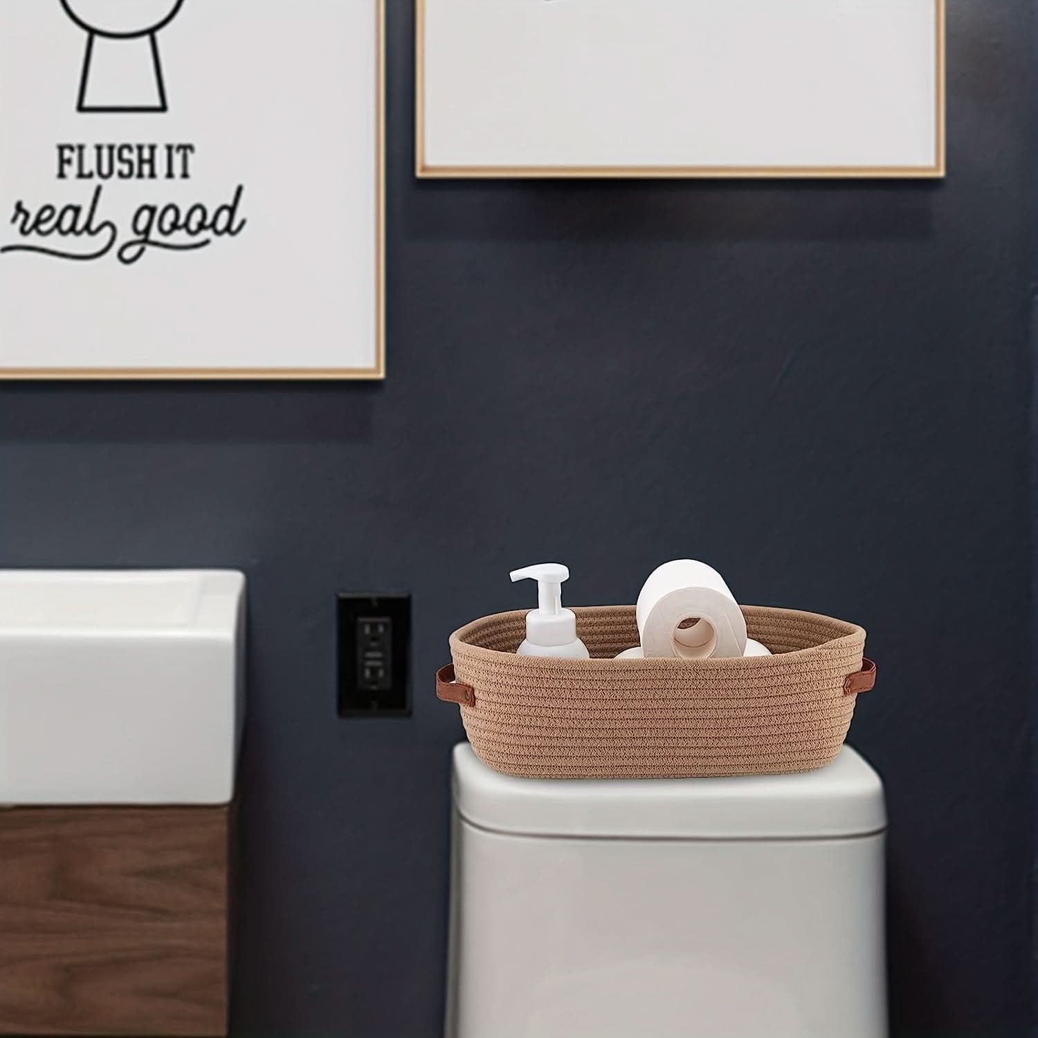 Oval Woven Basket for Organizing Bathroom Essentials