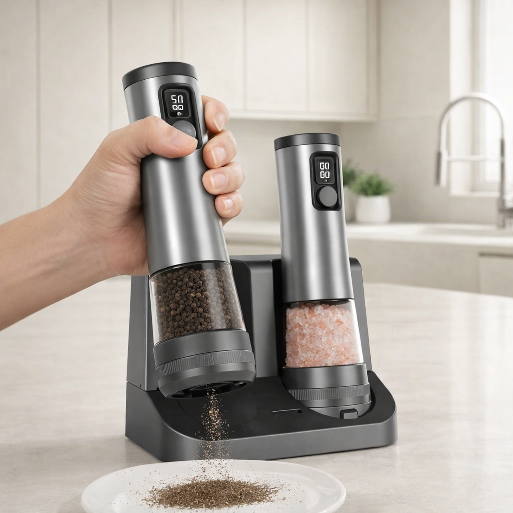 Versatile Electric Spice Mill Set with Rechargeable Base
