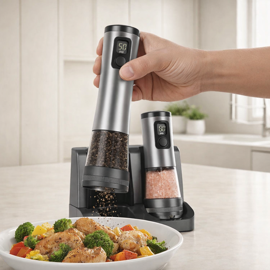 Versatile Electric Spice Mill Set with Rechargeable Base