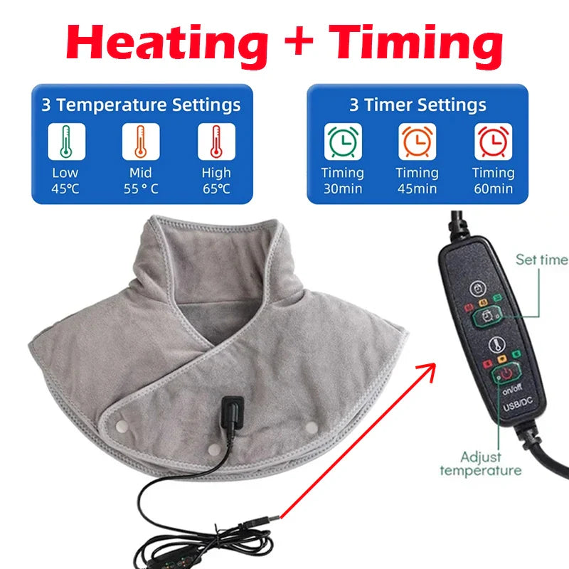 Ultimate Heated Neck & Shoulder Comfort Wrap | USB Vibration Therapy | 3 Heat Levels & Timer | Luxurious Soft Fabric
