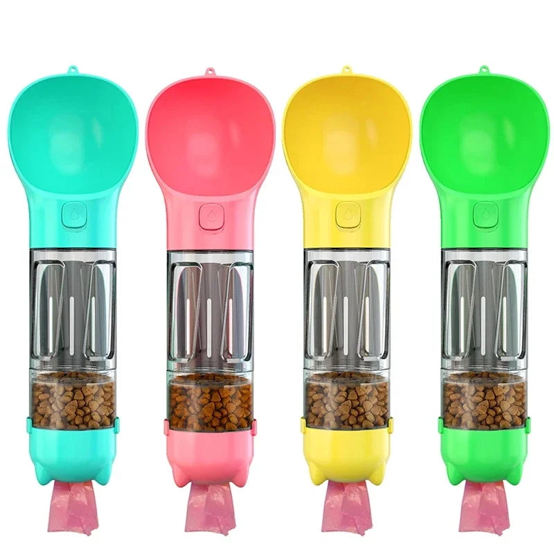 Portable Pet Water Bottle with Snack Compartment and Waste Bag Holder