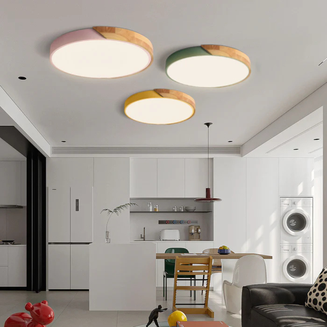 Scandinavian Flush Mount LED Ceiling Light in Wood Finish