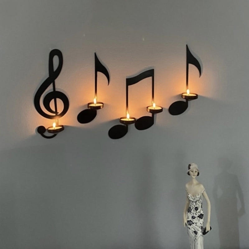 Black Music Note Wall Light | Candle Holder | Tealight Illumination