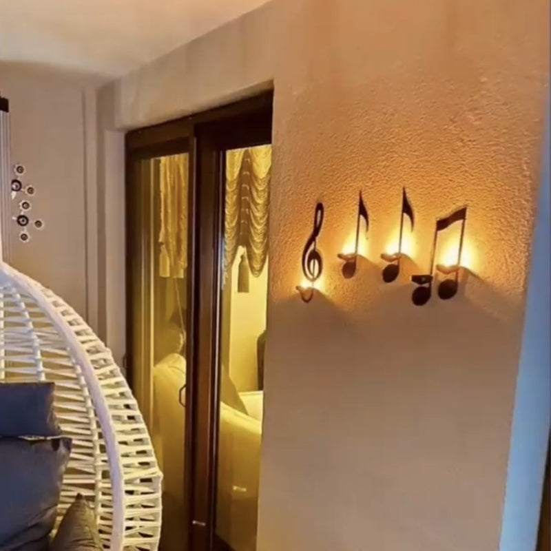 Black Music Note Wall Light | Candle Holder | Tealight Illumination