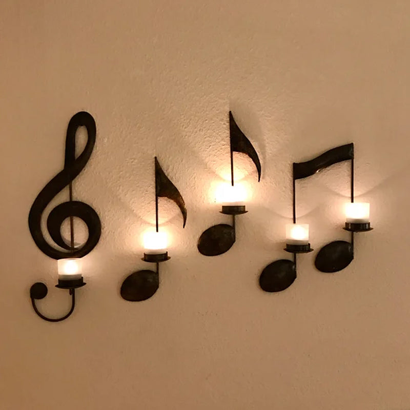 Black Music Note Wall Light | Candle Holder | Tealight Illumination