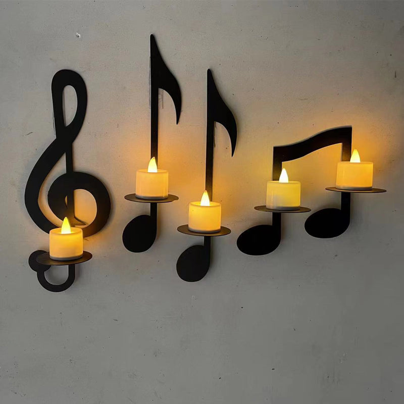 Black Music Note Wall Light | Candle Holder | Tealight Illumination