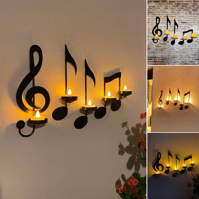Black Music Note Wall Light | Candle Holder | Tealight Illumination