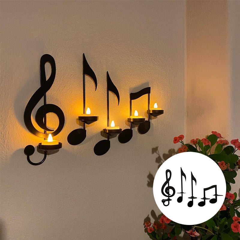 Black Music Note Wall Light | Candle Holder | Tealight Illumination