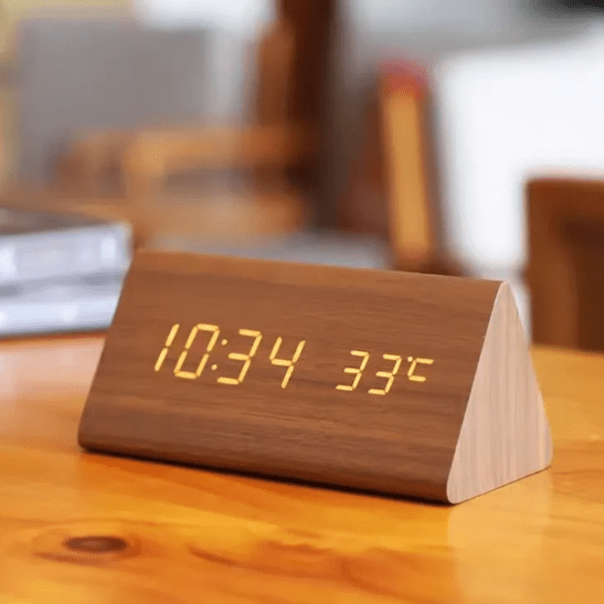 Natural Wood LED Clock with Voice Activation for Modern Homes