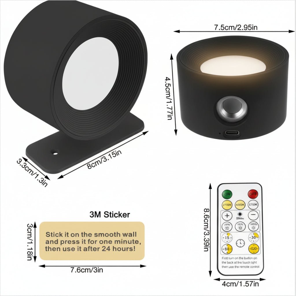 Cordless Scandinavian Wall Lamp with Remote Control