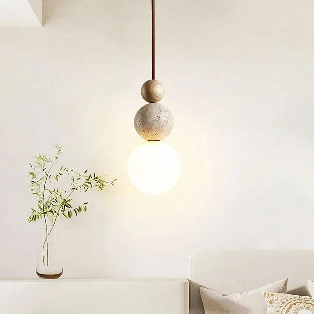 Gourd-Shaped Pendant Light in Yellow Travertine Finish