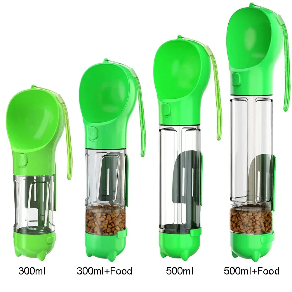 Portable Pet Water Bottle with Snack Compartment and Waste Bag Holder