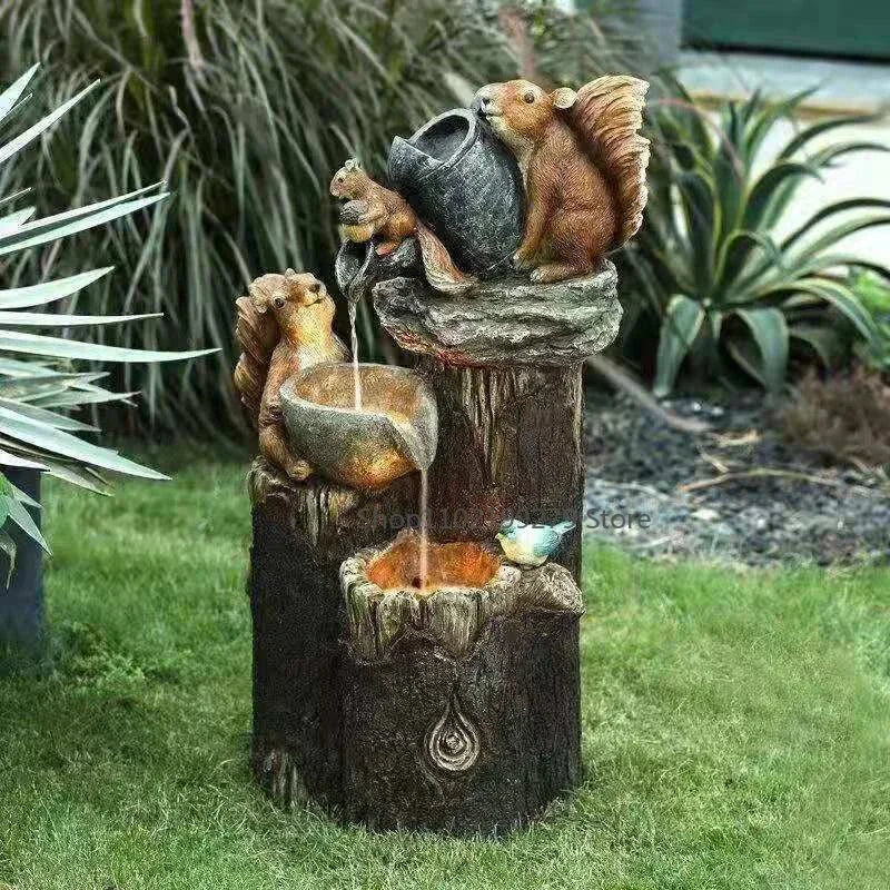 Charming Solar Water Feature with Animal Design | LED Illuminated Garden Accent