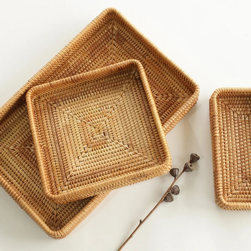 Elegant Rattan Serving Tray with Handles and Elevated Edges